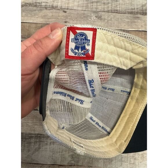 VTG Pabst Blue Ribbon Beer Snap Back Red White Blue Adjustable Trucker Cap - Picture 6 of 6